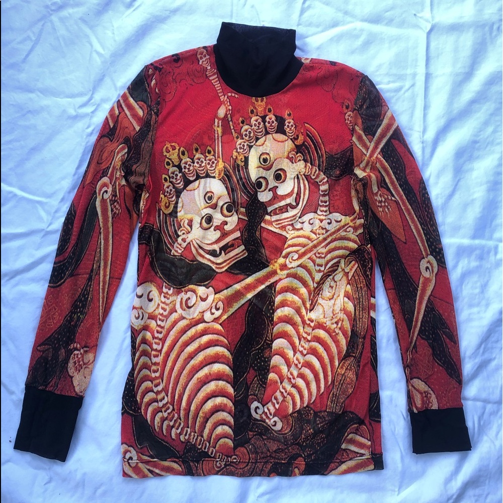 Vivienne Tam mock turtleneck sheer printed blouse